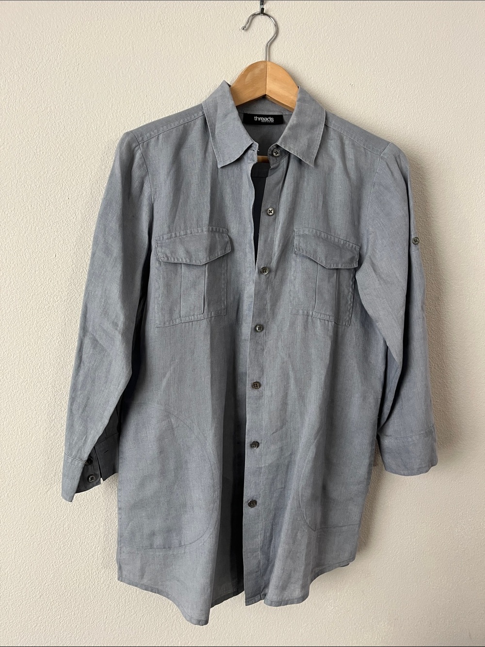 Thread & Supply Women's Blue Gray Linen Button Down Shirt Size S